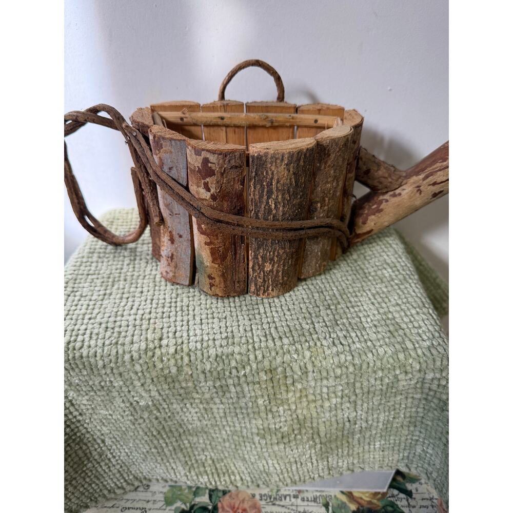 Vintage Rustic Wood Bark Watering Can Planter Philippines Garden Decor